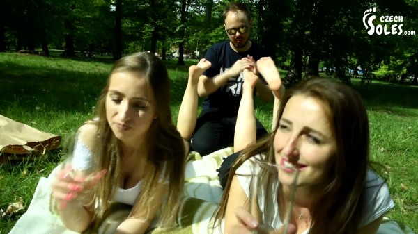 Czech Soles - Two Barefoot Girls In Park Having Their Feet Worshiped By A Stranger (Foot Worship,...