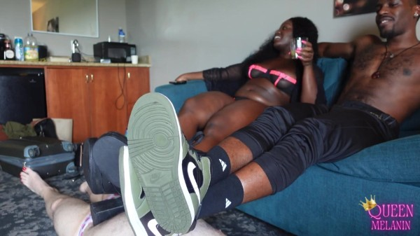 Queen Melanin - Loser Cuck cleans our shoes - Humiliation from Alpha couple