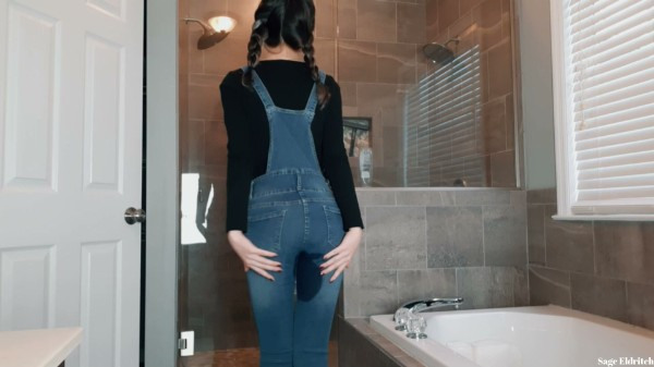Sage Eldritch - Wednesday Addams Wetting Blue Jean Overalls and Panties